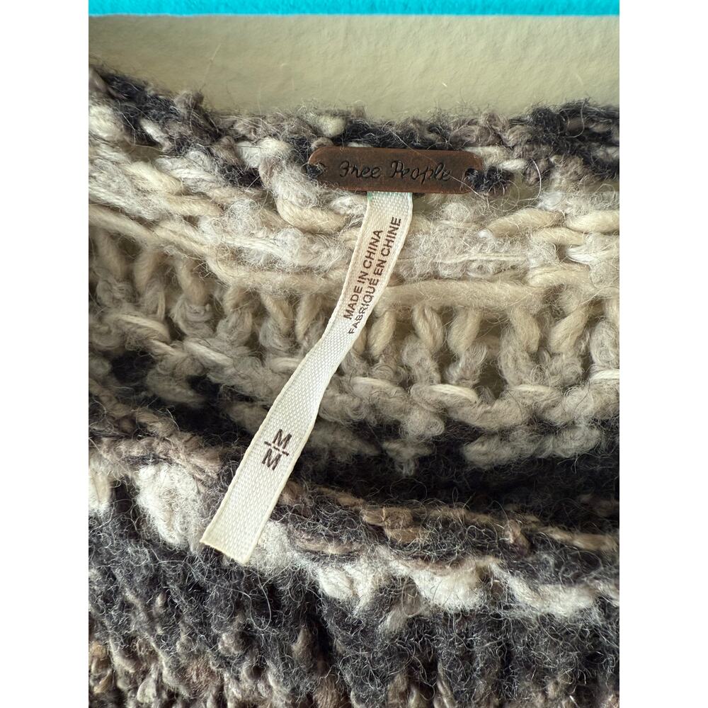 Free People Oversized Knit Brown & Beige Striped Sweater Size M - Picture 6 of 8